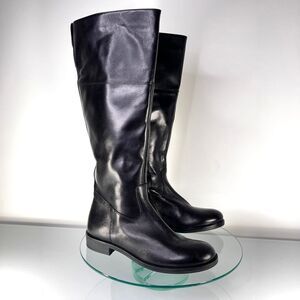 Italian Shoemakers Lara Knee High Boots Black Faux Leather Tall Riding Gore
